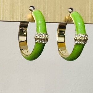 🆕 Heidi Daus Crystal & Enamel Hoop Earrings in electric green color